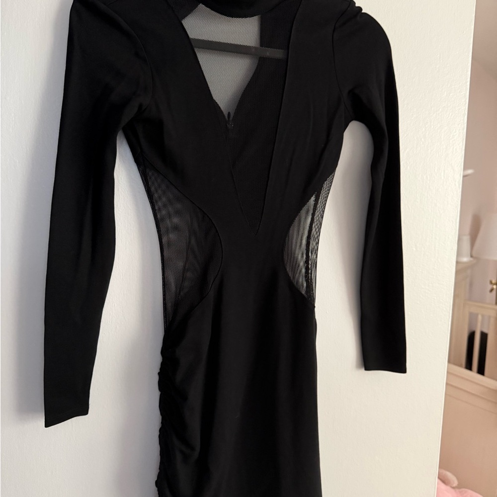 Black Long Sleeve Dress with Mesh Accents